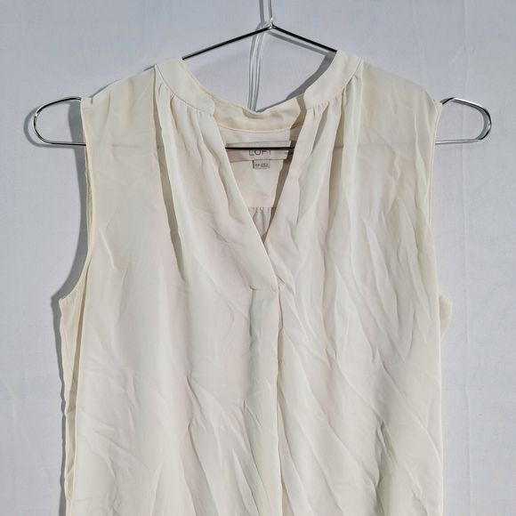 LOFT White Pleated V-Neck Shell Sleeveless Blouse Women  Petite XSP - Picture 3 of 8